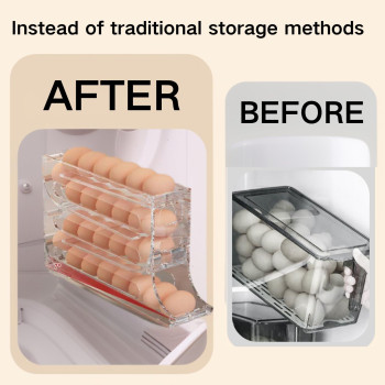 Fqmotongge Egg Holder For Fridge 4Tier Egg Holder And Organizer For Egg Storage And Freshness With Autorolling