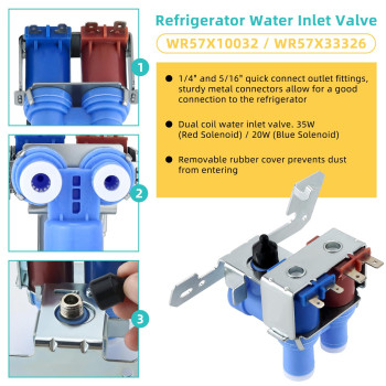 Wr57X10032 Wr57X33326 Refrigerator Water Inlet Valve By Fetechmate Wr57X10032 Dual Solenoid Water Valve Compatible With Ge Refr