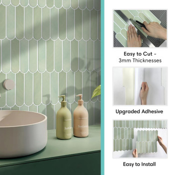 Commomy Matte Peel And Stick Backsplash 10 Sheets Of 118 X 118 3D Green Peel And Stick Tile For Kitchen And Bathroom M