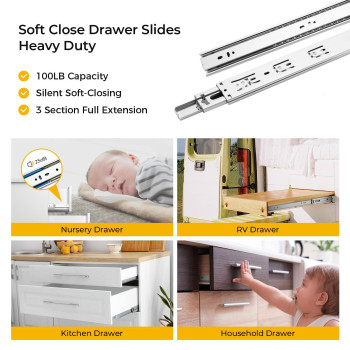 Goldenwarm 10 Pair Soft Close Drawer Slides 20 Inch Heavy Duty Full Extension Drawer Glides Ball Bearing Side Mount Cabinet R