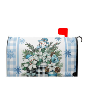 Winter Poinsettia Snowman Mailbox Covers Magnetic Standard Size 255 X 21 Mason Jar Flowers Snowflake Blue Grid Mailbox Wrap