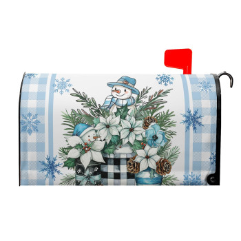 Winter Poinsettia Snowman Mailbox Covers Magnetic Standard Size 255 X 21 Mason Jar Flowers Snowflake Blue Grid Mailbox Wrap