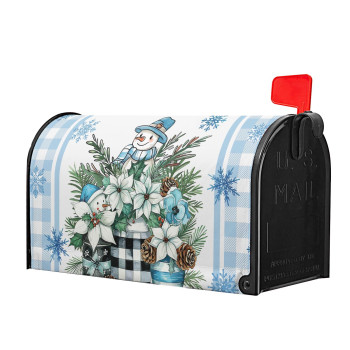 Winter Poinsettia Snowman Mailbox Covers Magnetic Standard Size 255 X 21 Mason Jar Flowers Snowflake Blue Grid Mailbox Wrap