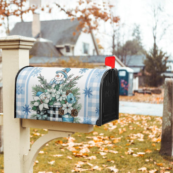 Winter Poinsettia Snowman Mailbox Covers Magnetic Standard Size 255 X 21 Mason Jar Flowers Snowflake Blue Grid Mailbox Wrap