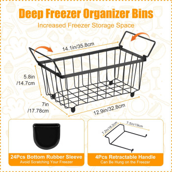 Mkway Chest Freezer Organizer Bins Stackable 6 Pack Deep Freezer Baskets 4 Extension Brackets 24 Base Rubber Sleeve Freezer