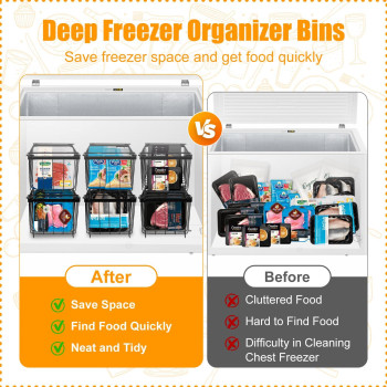 Mkway Chest Freezer Organizer Bins Stackable 10 Pack Deep Freezer Baskets 6 Extension Brackets 40 Base Rubber Sleeve Freeze