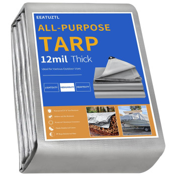 Eeatuztl Tarps Heavy Duty Waterproof 12 Mil Silver Waterproof Tarps For Outdoors With Grommets Reinforced Edges Uv Resistant