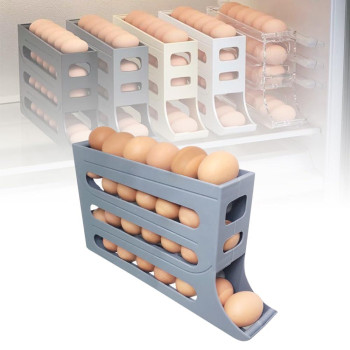 4 Tiers Egg Holder For Fridge 2024 New Automatic Scrolling Egg Rack Holder Spacesaving Egg Dispenser Holder Large Capacity E