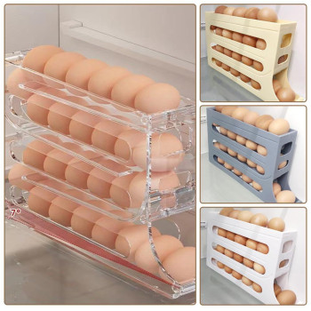 4 Tiers Egg Holder For Fridge 2024 New Automatic Scrolling Egg Rack Holder Spacesaving Egg Dispenser Holder Large Capacity E