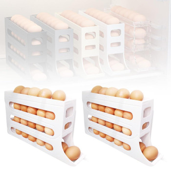 4 Tiers Egg Holder For Fridge 2024 New Automatic Scrolling Egg Rack Holder Spacesaving Egg Dispenser Holder Large Capacity E