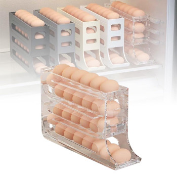 4 Tiers Egg Holder For Fridge 2024 New Automatic Scrolling Egg Rack Holder Spacesaving Egg Dispenser Holder Large Capacity E