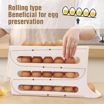 4 Tiers Egg Holder For Fridge 2024 New Automatic Scrolling Egg Rack Holder Spacesaving Egg Dispenser Holder Large Capacity E