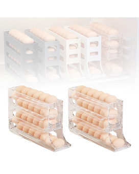 4 Tiers Egg Holder For Fridge 2024 New Automatic Scrolling Egg Rack Holder Spacesaving Egg Dispenser Holder Large Capacity E