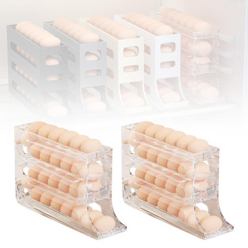 4 Tiers Egg Holder For Fridge 2024 New Automatic Scrolling Egg Rack Holder Spacesaving Egg Dispenser Holder Large Capacity E