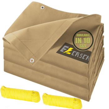 Ezcasch 20X20 Canvas Tarp Heavy Duty Water Resistant Tarpaulins With Aluminum Grommets Uv Resistant 22Mil Multipurpose Drop Clo