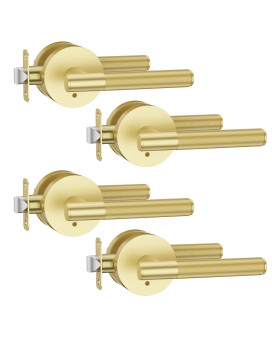 Asidrama 4 Pack Privacy Door Handles Door Lever With Door Knobs Indoor For Bedroom Or Bathroom Heavy Duty Brushed Gold Door Ha