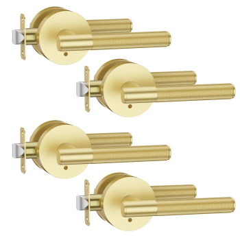 Asidrama 4 Pack Privacy Door Handles Door Lever With Door Knobs Indoor For Bedroom Or Bathroom Heavy Duty Brushed Gold Door Ha