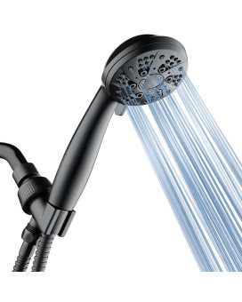 Aquadance High Pressure 6Setting Matte Black Handheld Shower Head With Stainless Steel Hose Officially Independently Tested To