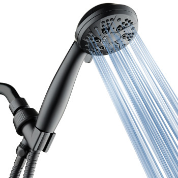 Aquadance High Pressure 6Setting Matte Black Handheld Shower Head With Stainless Steel Hose Officially Independently Tested To