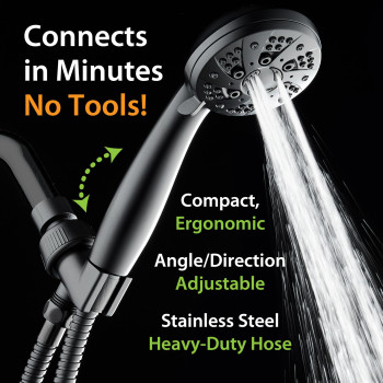 Aquadance High Pressure 6Setting Matte Black Handheld Shower Head With Stainless Steel Hose Officially Independently Tested To