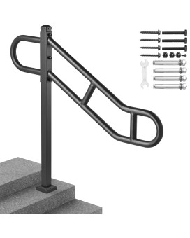 Vevor Single Post Handrail For Outdoor 13 Steps 405 L X 354 H Metal Bent Stair Handrails Floor Mounted Carbon Steel Sta