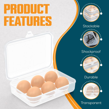 Zpu 2Pcs Egg Container 6 Grid Plastic Egg Storage Box Shockproof Leakproof Egg Holder For Refrigerator Camping Picnic Hiking T