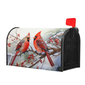 Kcozydecor Winter Red Bird Mailbox Covers Magnetic Standard Size 18 X 21 Holly Berry Branches Snow Mailbox Wraps Post Le