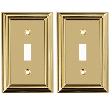 Sleek Lighting Luxe Essance Gold Steel Wall Plate Collection Outlet Switch Electric Cover 1 Gang Toggle 2Pk