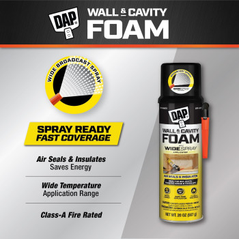 Dap Wall And Cavity Foam With Wide Spray Applicator Aerosol Off White 20 Oz 7565000370