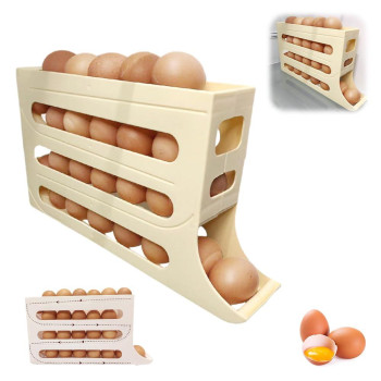 4 Tiers Egg Holder For Fridge 2024 New Automatic Scrolling Egg Rack Holder Large Capacity Multifunction Egg Organizer Storage