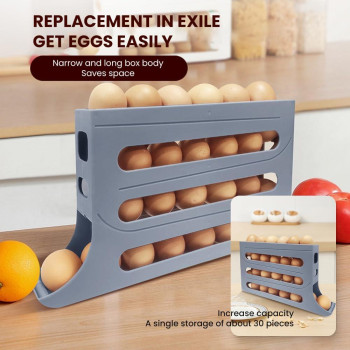 4 Tiers Egg Holder For Fridge 2024 New Automatic Scrolling Egg Rack Holder Large Capacity Multifunction Egg Organizer Storage