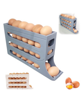 4 Tiers Egg Holder For Fridge 2024 New Automatic Scrolling Egg Rack Holder Large Capacity Multifunction Egg Organizer Storage