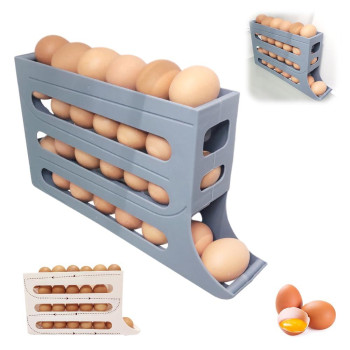 4 Tiers Egg Holder For Fridge 2024 New Automatic Scrolling Egg Rack Holder Large Capacity Multifunction Egg Organizer Storage