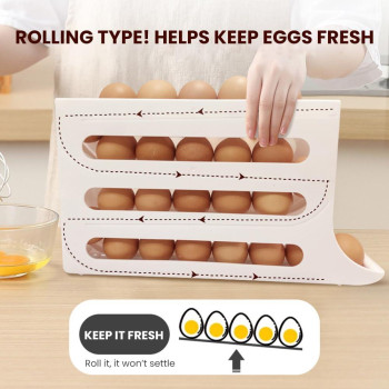 4 Tiers Egg Holder For Fridge 2024 New Automatic Scrolling Egg Rack Holder Large Capacity Multifunction Egg Organizer Storage