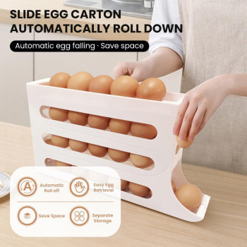 4 Tiers Egg Holder For Fridge 2024 New Automatic Scrolling Egg Rack Holder Large Capacity Multifunction Egg Organizer Storage