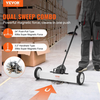 Vevor 24Inch Magnetic Sweeper With Wheels 50 Lbs Capacity With Telescoping Magnetic Pickup Tool Adjustable Handle Magnetic