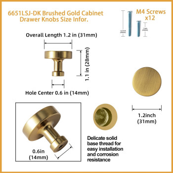 Gooki 6 Pack Brushed Gold Cabinet Drawer Knobs Modern Gold Bar Knob Small Single Hole Pull Kitchen Hardware For Dresser Cupbo