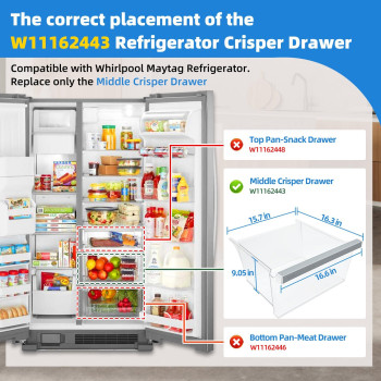 Upgraded W11162443 W11046494 Refrigerator Crisper Drawer Replacement Compatible With Whirlpool Maytag Refrigerator W11162443