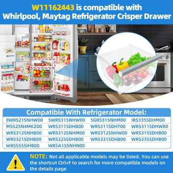 Upgraded W11162443 W11046494 Refrigerator Crisper Drawer Replacement Compatible With Whirlpool Maytag Refrigerator W11162443