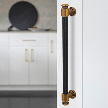 Bukobyhe 10 Pack 712 Inch Black And Antique Brass Kitchen Cabinet Handles Knurled Cabinet Pulls Black Drawer Pulls Cabinet Har