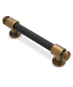 Bukobyhe 375 Inch Black And Antique Brass Kitchen Cabinet Handles Knurled Cabinet Pulls Black Drawer Pulls Cabinet Hardware