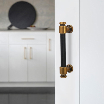 Bukobyhe 375 Inch Black And Antique Brass Kitchen Cabinet Handles Knurled Cabinet Pulls Black Drawer Pulls Cabinet Hardware