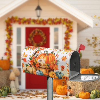 Blosssound Fall Pumpkin Mailbox Cover Magnetic Autumn Pumpkin Post Letter Box Harvest Decorative Mailbox Covers For Thanksgiving