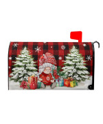 Merry Christmas Gnomes Mailbox Covers Magnetic Standard Size 18 X 21 Xmas Gift Winter Tree Red Buffalo Plaid Check Snowflake