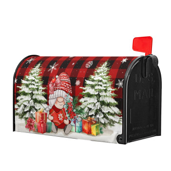 Merry Christmas Gnomes Mailbox Covers Magnetic Standard Size 18 X 21 Xmas Gift Winter Tree Red Buffalo Plaid Check Snowflake