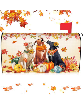 Blosssound Fall Dogs Mailbox Cover Magnetic Autumn Pumpkin Puppy Post Letter Box Harvest Decorative Mailbox Covers For Thanksgiv