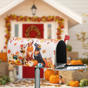 Blosssound Fall Dogs Mailbox Cover Magnetic Autumn Pumpkin Puppy Post Letter Box Harvest Decorative Mailbox Covers For Thanksgiv