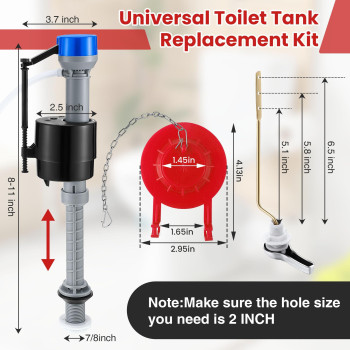 Saillong Universal Toilet Tank Replacement Kit Include Toilet Fill Valve 2 Inch Low Flow Toilet Rubber Flapper Side Mount Toi