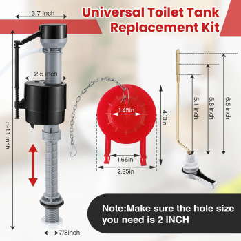 Saillong Universal Toilet Tank Replacement Kit Include Toilet Fill Valve 2 Inch Low Flow Toilet Rubber Flapper Side Mount Toi