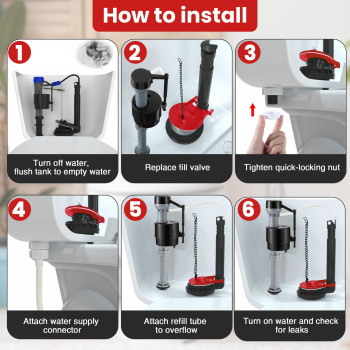 Saillong Universal Toilet Tank Replacement Kit Include Toilet Fill Valve 2 Inch Low Flow Toilet Rubber Flapper Side Mount Toi